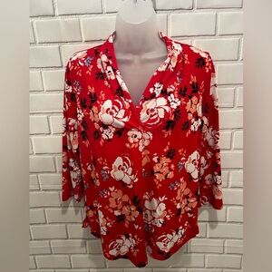 CHARTER CLUB women 3/4 sleeve red floral top/size PM